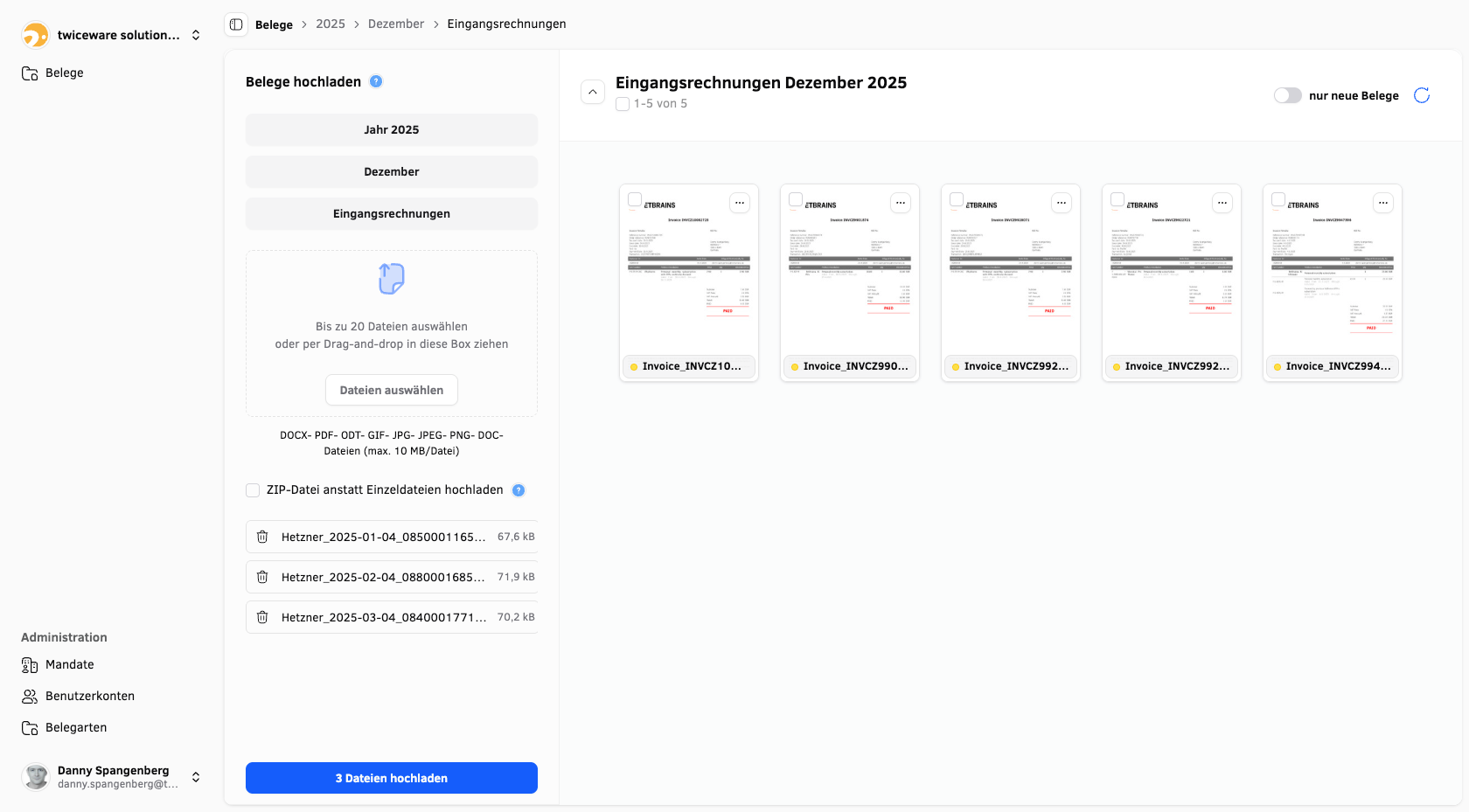 Beleg-Portal für eine Anwaltskanzlei (2025)
