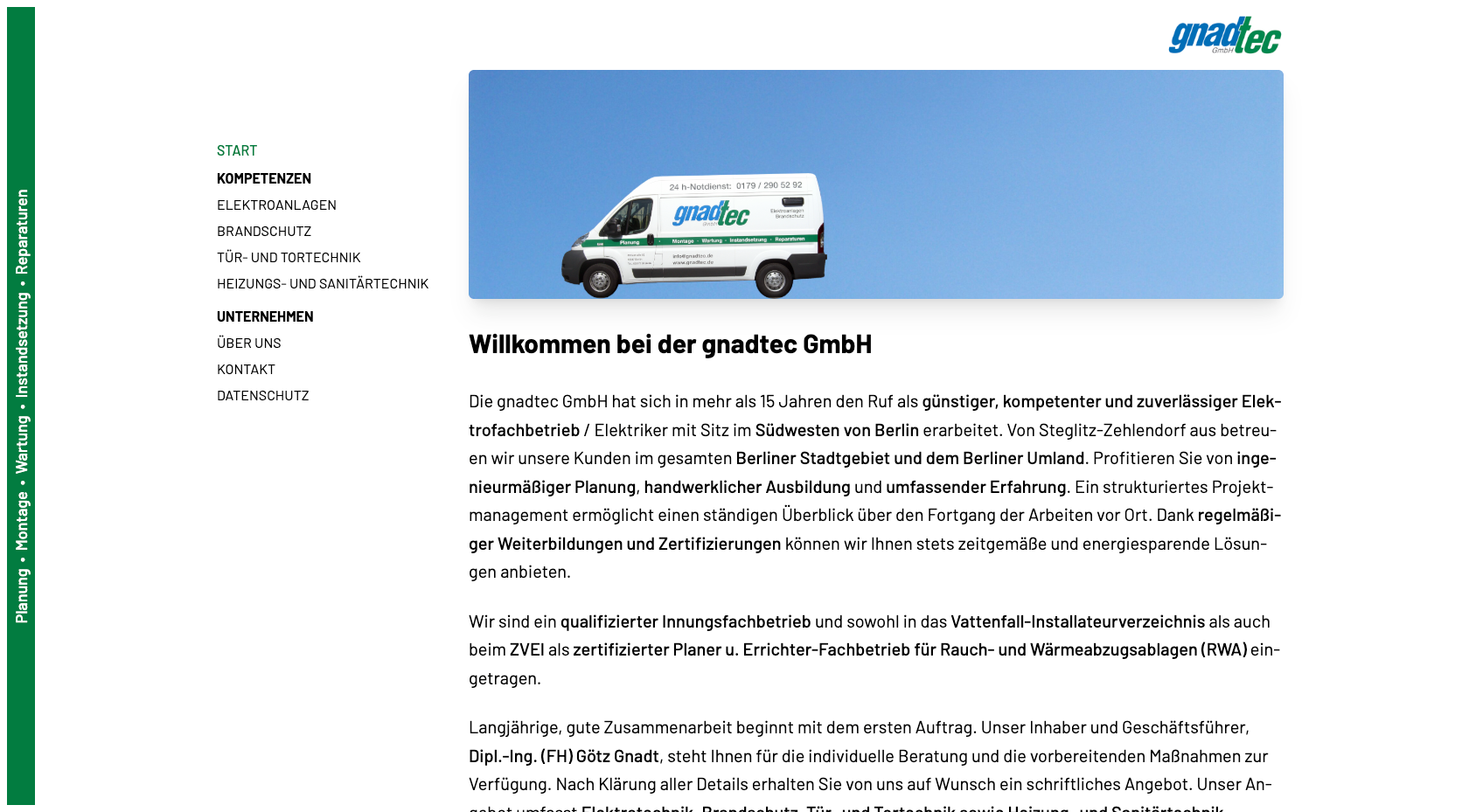 Website der Gnadtec GmbH